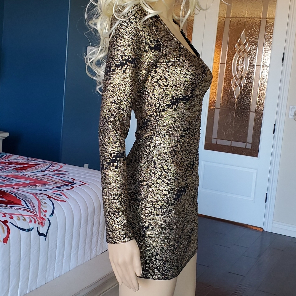 SYMPHONY Black & Gold Mini Dress SZ Xsm
